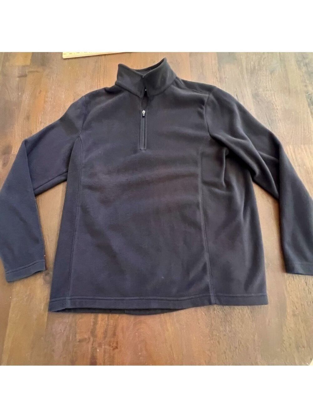 LANDS END M 10-12 black chest zip fleece pull on over